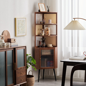 <b>Corner</b> <b>Cabinet</b> Walnut Color 5 Compartments Floor Standing Living Room Storage Shelf - Product Image 1