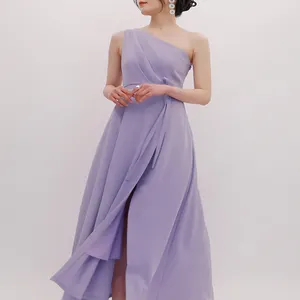 Custom Elegant Ladies Women 1 Shoulder Split Evening Prom Long Dress Plus Size Slik Satin Maxi Party Dress Bridesmaid Dresses
