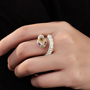 Anello da Donna BOCAI in <span class=keywords><strong>Argento</strong></span> Sterling 925, Smaltato <span class=keywords><strong>Dorato</strong></span>, Classico Serpente con Ametista e Cristallo Giallo, Regalo per Innamorati, Gioielli in <span class=keywords><strong>Argento</strong></span> - Product Image 6