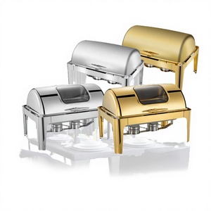 Precio de Fábrica: Recipientes para Buffet y Catering, de Acero Inoxidable, Dorados y Plateados, con Tapa Enrollable, Calentadores de Alimentos con Alimentación de Alcohol, Automáticos - Product Image 1