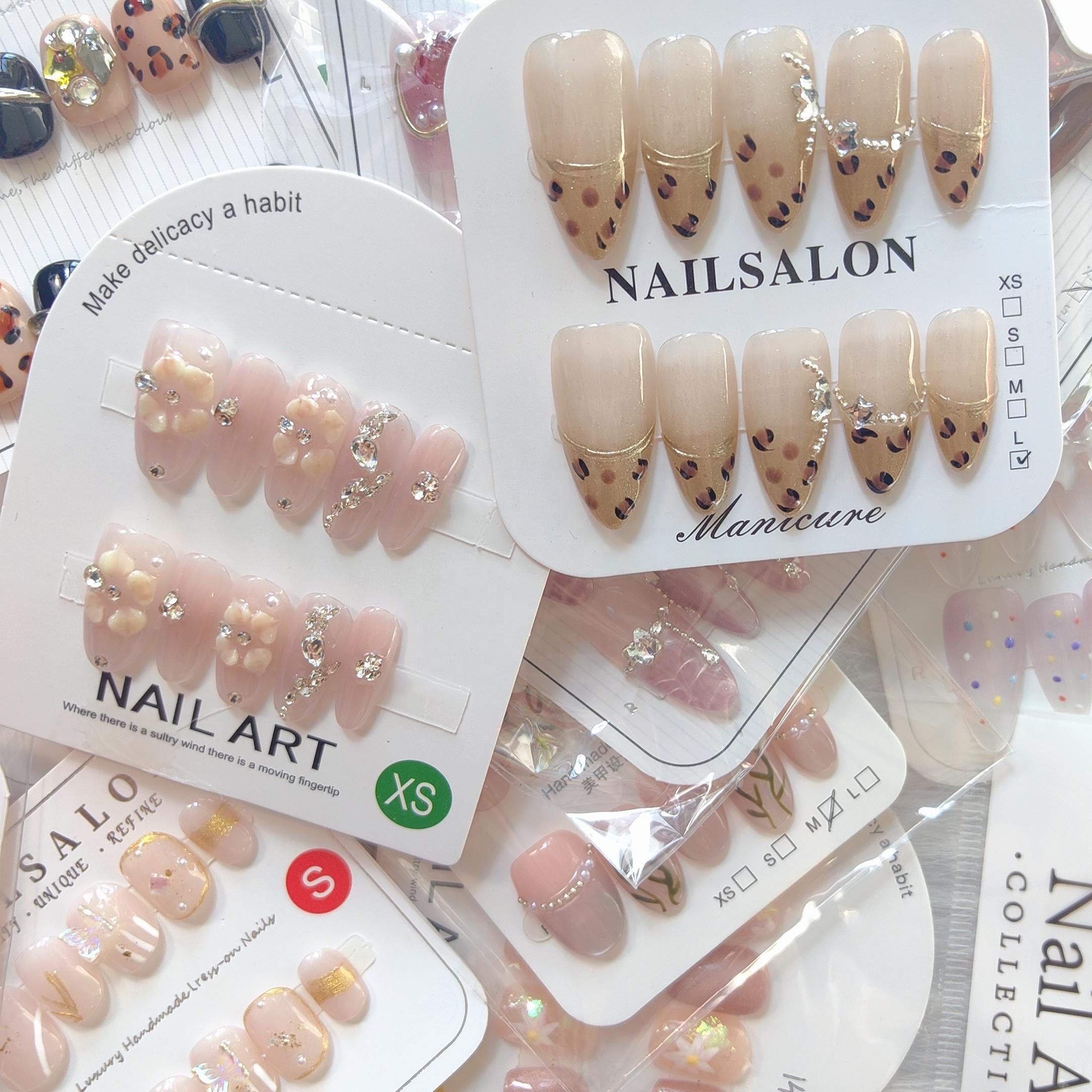 High Quality 10pcs Press on Nails Handmade Artificial Fake Nails Random Mixed Designs Thick Acrylic Gel Nails Tips Wholesale