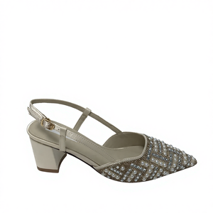 Sandali Estivi da Donna con Tacco Quadrato, Nuovo Design 2026, Decorati con Perle <span class=keywords><strong>e</strong></span> Suola in Gomma |   <span class=keywords><strong>Calzature</strong></span> di Lusso Personalizzate OEM/ODM - Product Image 2