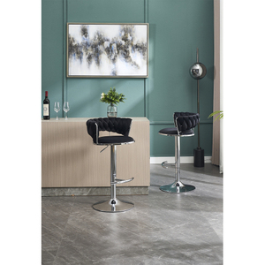 Set <b>2</b> Modern Lightweight <b>Bar</b> <b>Stools</b> Chrome Footrest Base Swivel Height Adjustable Mechanical Lifting Velvet Dining Living Room - Product Image 4