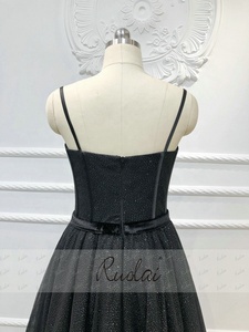 RUOLAI OEV-L4314 brillanti spalline con nastro <span class=keywords><strong>Tulle</strong></span> <span class=keywords><strong>abito</strong></span> da notte A-Line <span class=keywords><strong>nero</strong></span> abiti da sera lunghi - Product Image 6