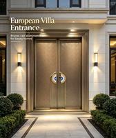 Poignée décorative en alliage d'aluminium bronze antique pour double porte de villa, texture géométrique classique en relief, pour intérieur de chambre en porcelaine