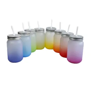 Colorking Wholesale Custom Sublimation Blanks Item Mug 12oz Glass Tumbler Mason Jar With Straw