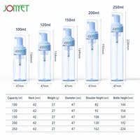 Bouteille à pompe en mousse transparente de 200 ml et 250 ml prête à être expédiée, avec tête de pompe PP bleue et capuchon givré, emballage cosmétique, vente en gros, directement de l'usine