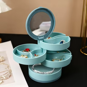 Tree Rotating Expandable Jewelry Box Round Multi-Layer Mirror Earring <b>Ring</b> Organizer - Product Image 1
