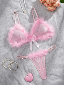 Nouvel ensemble de lingerie intime sexy en peluche pour la Saint-Valentin, deux pièces, soutien-gorge et culotte transparents, pour femme - Product Image 3