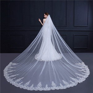 <span class=keywords><strong>Voile</strong></span> de <span class=keywords><strong>mariée</strong></span> longue et <span class=keywords><strong>simple</strong></span> LUOXIN, avec appliques florales et bordure en dentelle ivoire pour mariage - Product Image 4