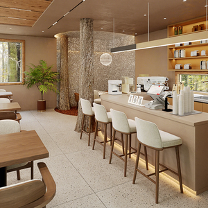 Juego de Mesa <span class=keywords><strong>y</strong></span> Sillas de Madera Marrón Oscuro <span class=keywords><strong>para</strong></span> Restaurante, Cafetería, con <span class=keywords><strong>Taburetes</strong></span> de Tela - Product Image 1