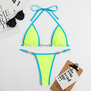 Micro bikini sexy à chaînes pour femme, ensemble côtelé brésilien, maillot de bain, tenue de plage - Product Image 6