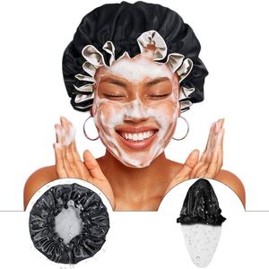 Bonnet de Douche en Satin Personnalisable avec Logo, Couleur Unie, Réutilisable pour Femmes, Double Couche, Imperméable - Product Image 1