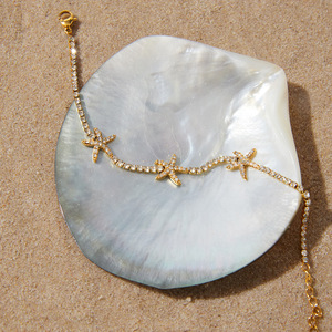 Bracelet étoile de mer avec zircon blanc, ton or, 16,55 cm, bijoux de fête pour femmes - Product Image 2