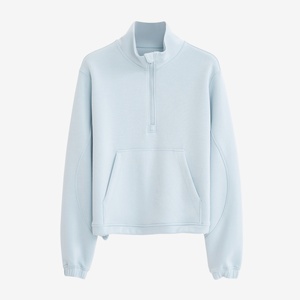 Nouveau Sweat-shirt Femme Hiver 2025 Printemps Demi-Zip Modal Délavé Effet Air Layer Tricoté Col Montant Polyvalent - Product Image 2