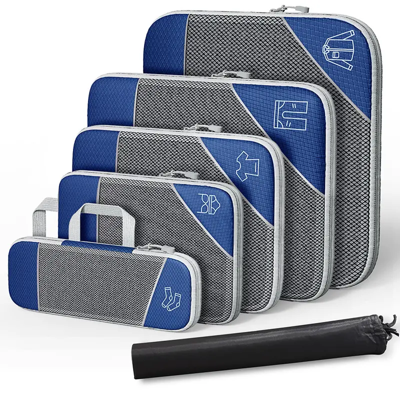 Ensemble de 6 cubes d'emballage de compression de haute qualité organisateur de valise de voyage respirant cubes d'emballage pour hommes femmes