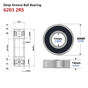 Rodamiento de Bolas de Ranura Profunda 6203, Rodamiento Radial de Bolas Métrico de Una Hilera, Pieza de Repuesto para Motor, Bomba, Motor, Acero Cromado Industrial 2RS - Product Image 2