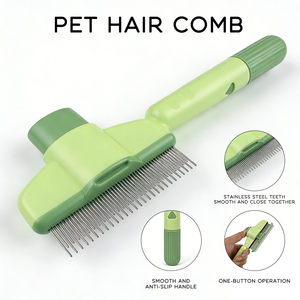 Peine antipulgas para depilación de mascotas seguro portátil de autolimpieza con un clic con dientes largos y cortos de acero inoxidable para perros y gatos - Product Image 3