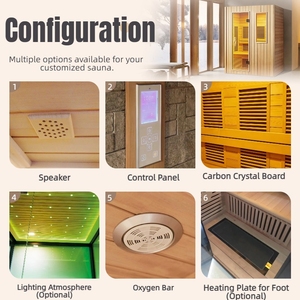 Sauna Tradicional Interior para el Hogar, Sauna Seca de Madera de Hemlock para 4 Personas, Certificación <span class=keywords><strong>CE</strong></span>, Sauna de Vapor Doméstica de Lujo para la Salud - Product Image 6
