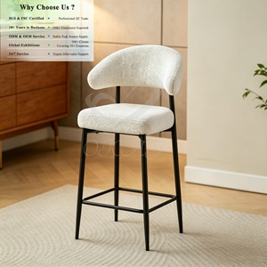 Tabouret <span class=keywords><strong>de</strong></span> <span class=keywords><strong>bar</strong></span> minimaliste OKAY en polaire Teddy, dossier incurvé, pieds en métal <span class=keywords><strong>noir</strong></span> stable, avec repose-pieds, tabouret <span class=keywords><strong>de</strong></span> <span class=keywords><strong>bar</strong></span> rembourré - Product Image 1