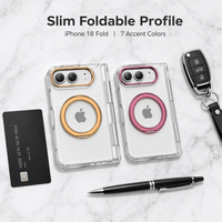 Funda Transparente para Teléfono con Detalles Metálicos en 7 Colores para iPhone 18, Soporte Giratorio Plegable, Protección de Cámara, Resistente a Golpes, Delgada y a Prueba de Polvo