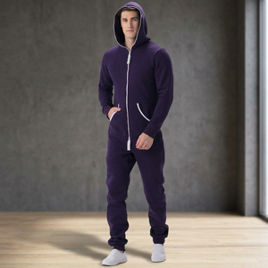 100% Cotton Breathable Fleece Hooded Pajamas <b>Jumpsuits</b> <b>for</b> <b>Men</b> - Product Image 2