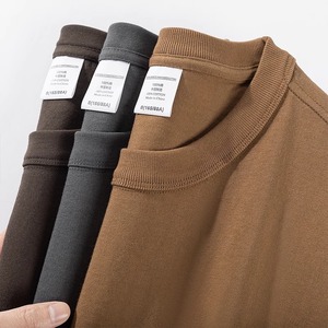 Màu trơn 400g <span class=keywords><strong>100</strong></span>% <span class=keywords><strong>cotton</strong></span> nặng cổ thuyền tay áo ngắn mùa hè rộng thoải mái chống Đóng cọc đôi nam nữ - Product Image 4