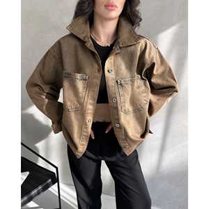 DEFILE Camisa Chaqueta Vaquera Oversize de Doble Bolsillo para Mujer, 100% Algodón Estilo Casual, Verde Guisante Manga Larga con Botones - Product Image 5
