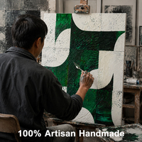 Décoration d'intérieur, peintures sur toile artisanales vertes et noires texturées Wabi Sabi, art mural géométrique minimaliste sur toile