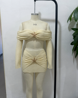 Setelan Baju Renang Wanita 3 Potong Bertekstur, Atasan Bandeau Lengan Panjang Off Shoulder, Baju Renang Brazilian, dan Rok Mini Ukuran S-XL
