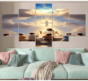 Hiện đại Christian trang trí nội thất-5 Jesus và trẻ em chia bức tranh vải đã sẵn sàng để treo tường nghệ thuật trang trí - Product Image 4