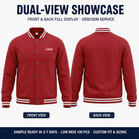 Veste de baseball personnalisée pour homme, col et poignets côtelés rayés, boutons-pression, veste bomber varsity, faible MOQ, usine OEM ODM