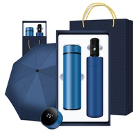 Set de Regalo de Botella de Agua LED 2 en 1 de Acero Inoxidable con Logotipo Personalizado y Paraguas de Apertura Automática - Impresión Serigráfica Económica para Empresas