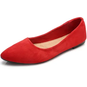 Grosir sepatu flat ujung runcing, sepatu slip on suede klasik kualitas tinggi, sepatu kasual elegan untuk wanita