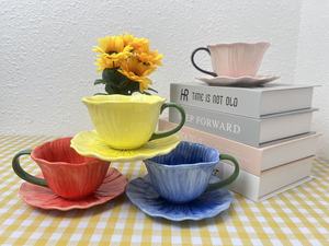 Elegant Floral Design Coffee Cup Saucer Set Creative Painted Flower-Shaped Porcelain Cups Decorative <b>Drinkware</b> for Tea & Coffee - Product Image 2