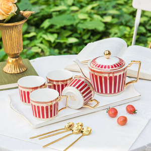 Juego de té de porcelana de estilo real de lujo europeo de 6 piezas con bandeja Precio de fábrica para café o bebida Material de cerámica de PC - Product Image 5