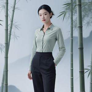 Women's V Neck White Blouse Long Sleeve Slim Fit Solid Color Polyester Work Shirt Professional Business Formal Wear - Product Image 2