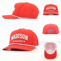 Casquette de baseball imperméable OEM à 5 panneaux, personnalisée, broderie 3D, perforations laser, avec corde, pour le golf et les voyages en extérieur, style snapback