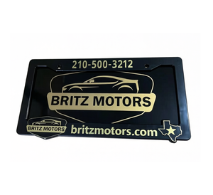 Cadre de <span class=keywords><strong>plaque</strong></span> d'<span class=keywords><strong>immatriculation</strong></span> et <span class=keywords><strong>plaque</strong></span> noire mate avec impression sérigraphique dorée personnalisée du logo - Product Image 1