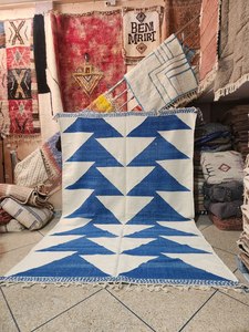 Tapis berbère marocain traditionnel fait main en laine Zanafi, motif floral, écologique, réversible, moderne, bohème, lavable, antidérapant pour salon - Product Image 6