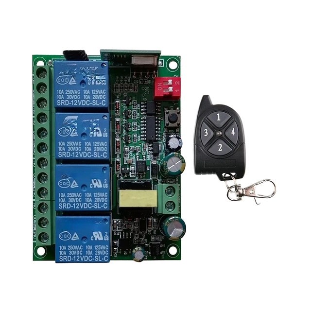 AC110V 220V 230V Wireless Relay Receiver Controller 4CH 4-Channel 433MHz Rf Remote Switch for Garage Door LED Bulb