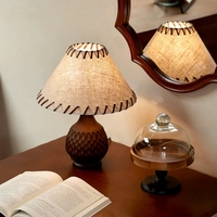 Lampe de table en tissu décoratif, abat-jour en tissu, ampoule E27, prise EU AU US, noir, marron, bois, lampe de bureau pour chambre, bureau, salon