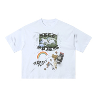 Camiseta Blanca de Algodón Grueso con Estampado para Hombre, Talla Grande, Corte Cuadrado, con Logotipo Personalizado de Diamantes de Imitación