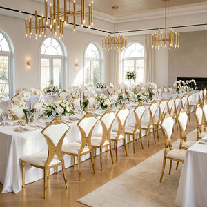 <span class=keywords><strong>Chaise</strong></span> de salle à manger moderne en acier inoxydable doré Accueil Hôtel Restaurant Événements de mariage avec table en <span class=keywords><strong>cuir</strong></span> PU - Product Image 2