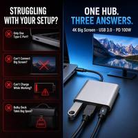 Hub USB C a HDTV 3 en 1, 4K 60Hz, PD100W, Salida de 85W, USB3.0 5Gbps, Aluminio Compacto, Entretenimiento en Casa, TV para MacBook, Windows Phone