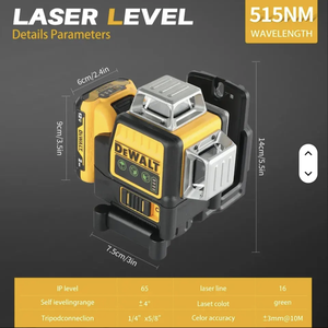 ชุดระดับเลเซอร์หมุนได้ 360 องศา DEWALTS DW-16 เกรดอุตสาหกรรม พร้อมระบบปรับระดับอัตโนมัติ แบตเตอรี่ลิเธียม เครื่องชาร์จ กล่องพลาสติก-<span class=keywords><strong>12V</strong></span> - Product Image 3