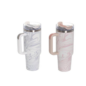 Gobelet isotherme en acier inoxydable personnalisé avec motif marbré fluide, 40 oz, avec poignée - Product Image 2