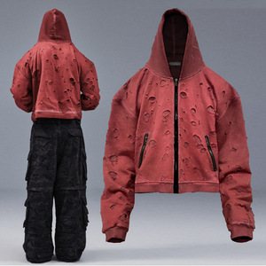 <span class=keywords><strong>Felpa</strong></span> <span class=keywords><strong>con</strong></span> <span class=keywords><strong>Cappuccio</strong></span> <span class=keywords><strong>Larga</strong></span> da Uomo in Cotone Personalizzata, Multitasche, Vestibilità Ampia, Due Tasche Applicate, Stile Hip Hop Ricamato Vintage <span class=keywords><strong>con</strong></span> Zip, Streetwear - Product Image 1