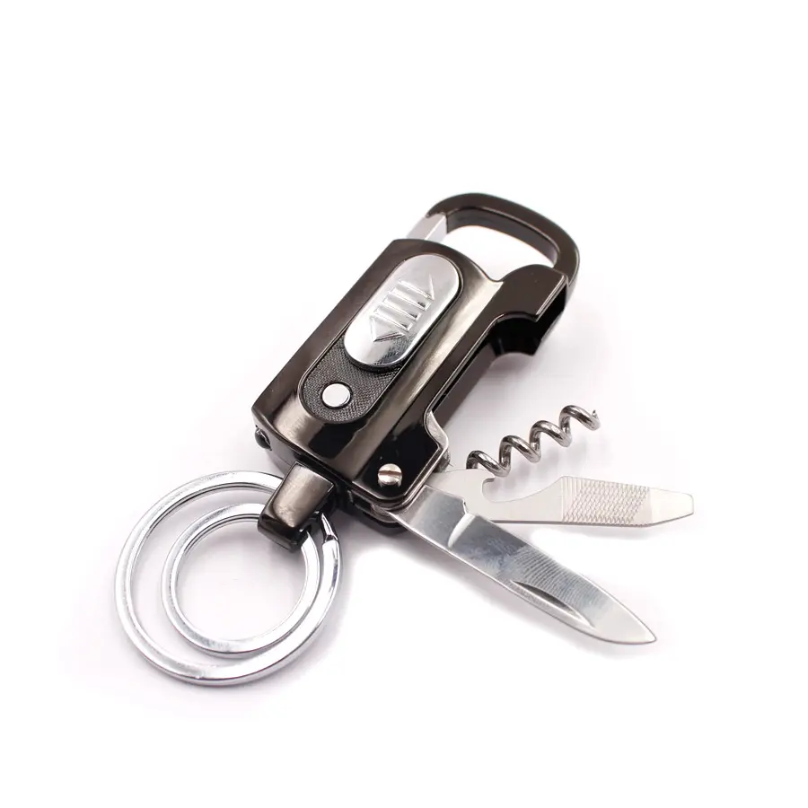 Multifunction Metal Corkscrew Wine Bottle Opener Folding Knife Charger Nail File Cigarette Electronic USB Lighterキーホルダー