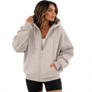 Chaqueta con capucha extragrande para mujer al por mayor, con cremallera completa, forro polar informal y bolsillos canguro, ajuste regular - Product Image 3